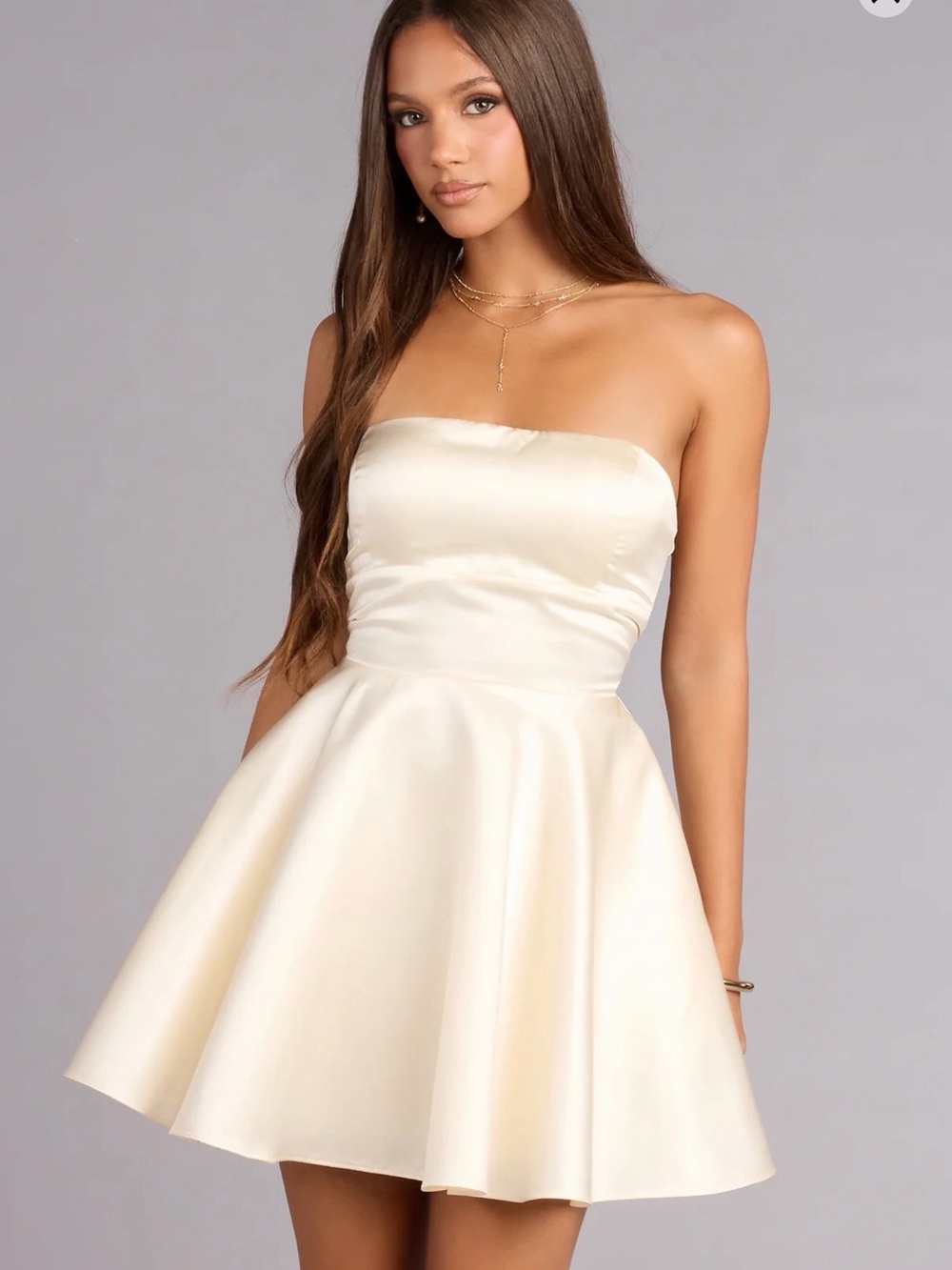 Morgan Satin Lace-Up Mini Dress, Ivory